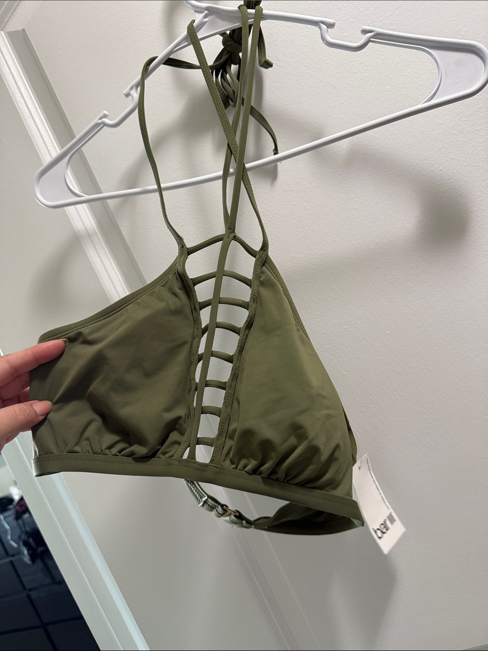 Olive Green Strappy Triangle  swim Top